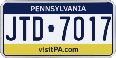 PA license plate JTD7017