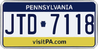 PA license plate JTD7118