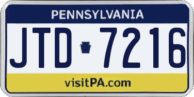 PA license plate JTD7216