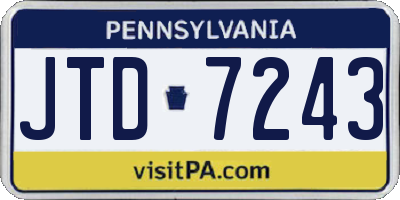 PA license plate JTD7243