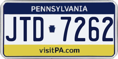 PA license plate JTD7262