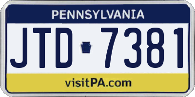 PA license plate JTD7381