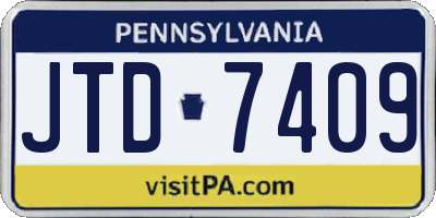 PA license plate JTD7409