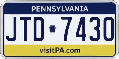 PA license plate JTD7430