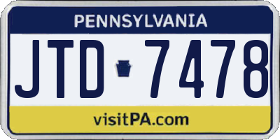 PA license plate JTD7478