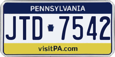 PA license plate JTD7542