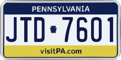 PA license plate JTD7601