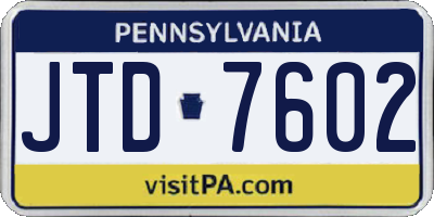 PA license plate JTD7602