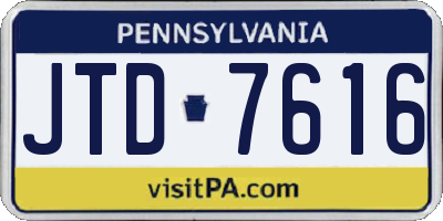 PA license plate JTD7616