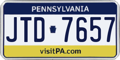 PA license plate JTD7657