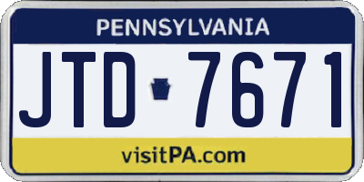 PA license plate JTD7671