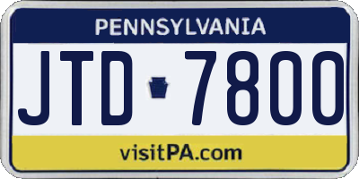 PA license plate JTD7800