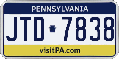 PA license plate JTD7838