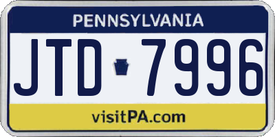 PA license plate JTD7996