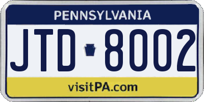 PA license plate JTD8002