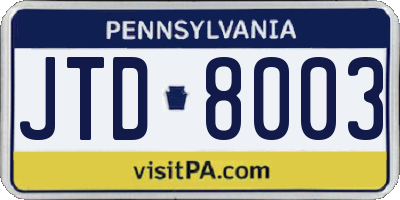 PA license plate JTD8003