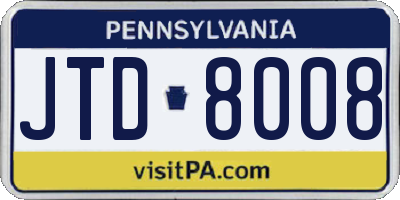 PA license plate JTD8008
