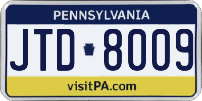 PA license plate JTD8009