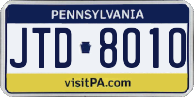 PA license plate JTD8010