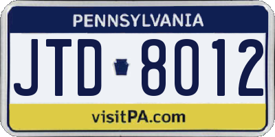 PA license plate JTD8012