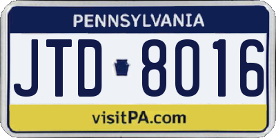 PA license plate JTD8016