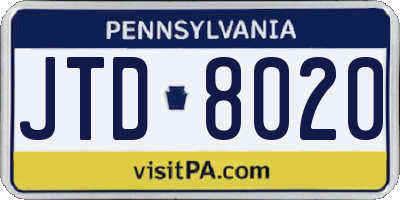 PA license plate JTD8020