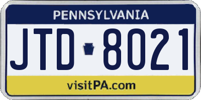 PA license plate JTD8021