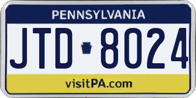 PA license plate JTD8024