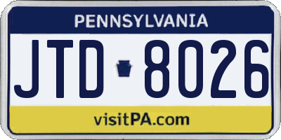 PA license plate JTD8026