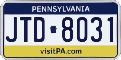 PA license plate JTD8031
