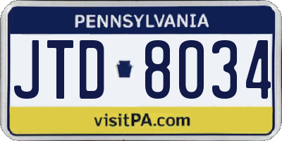 PA license plate JTD8034