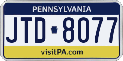 PA license plate JTD8077