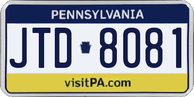 PA license plate JTD8081