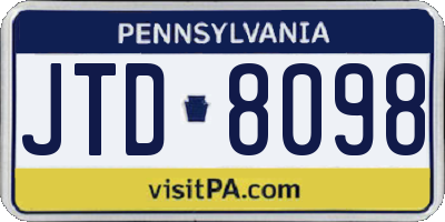 PA license plate JTD8098