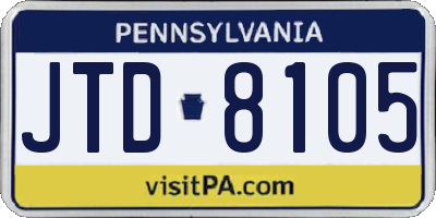 PA license plate JTD8105