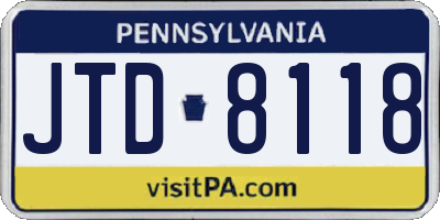 PA license plate JTD8118