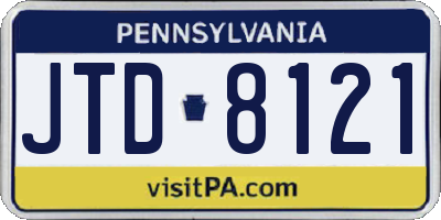 PA license plate JTD8121
