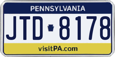 PA license plate JTD8178