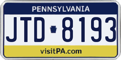 PA license plate JTD8193