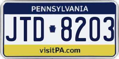 PA license plate JTD8203