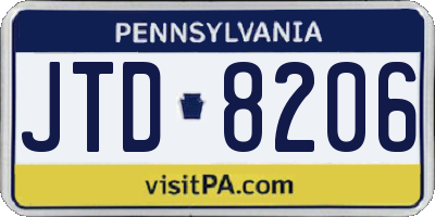 PA license plate JTD8206