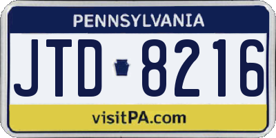 PA license plate JTD8216