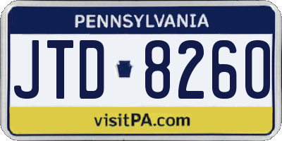 PA license plate JTD8260