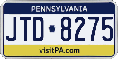 PA license plate JTD8275