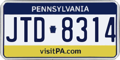 PA license plate JTD8314