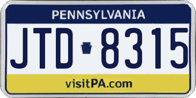 PA license plate JTD8315