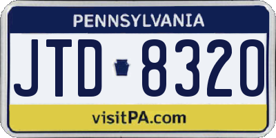 PA license plate JTD8320