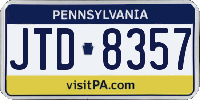 PA license plate JTD8357