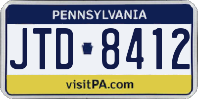 PA license plate JTD8412