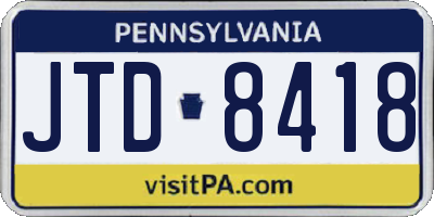 PA license plate JTD8418